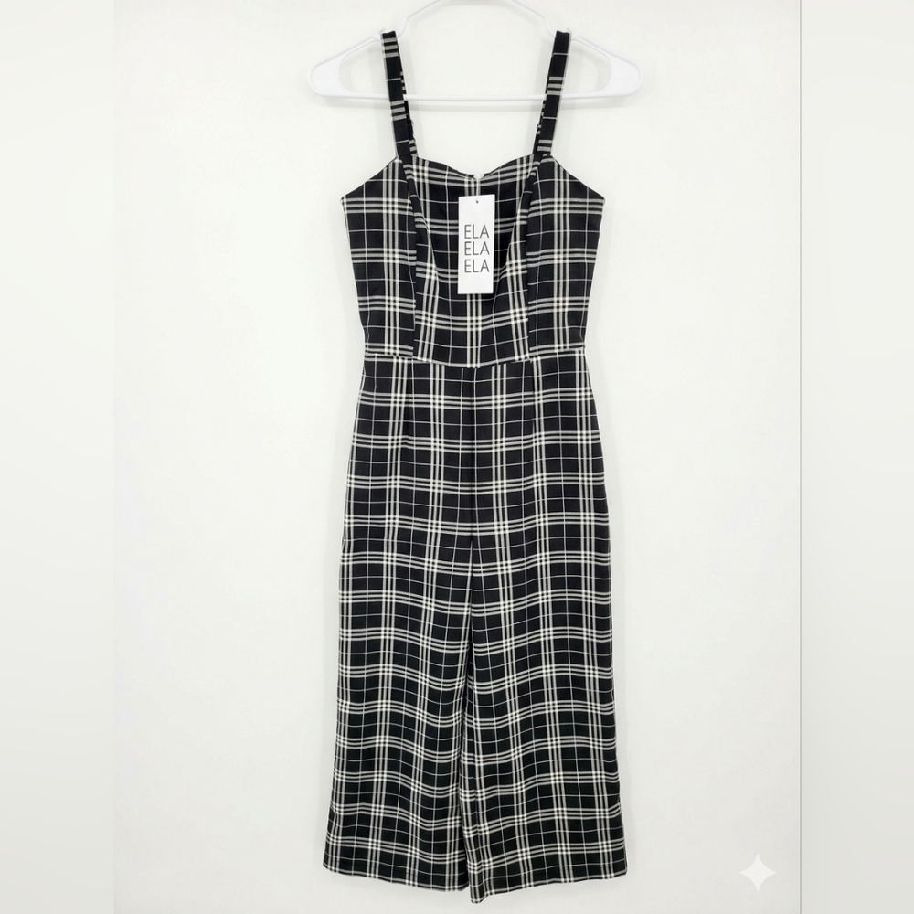 ELA Black and White Plaid Jumpsuit